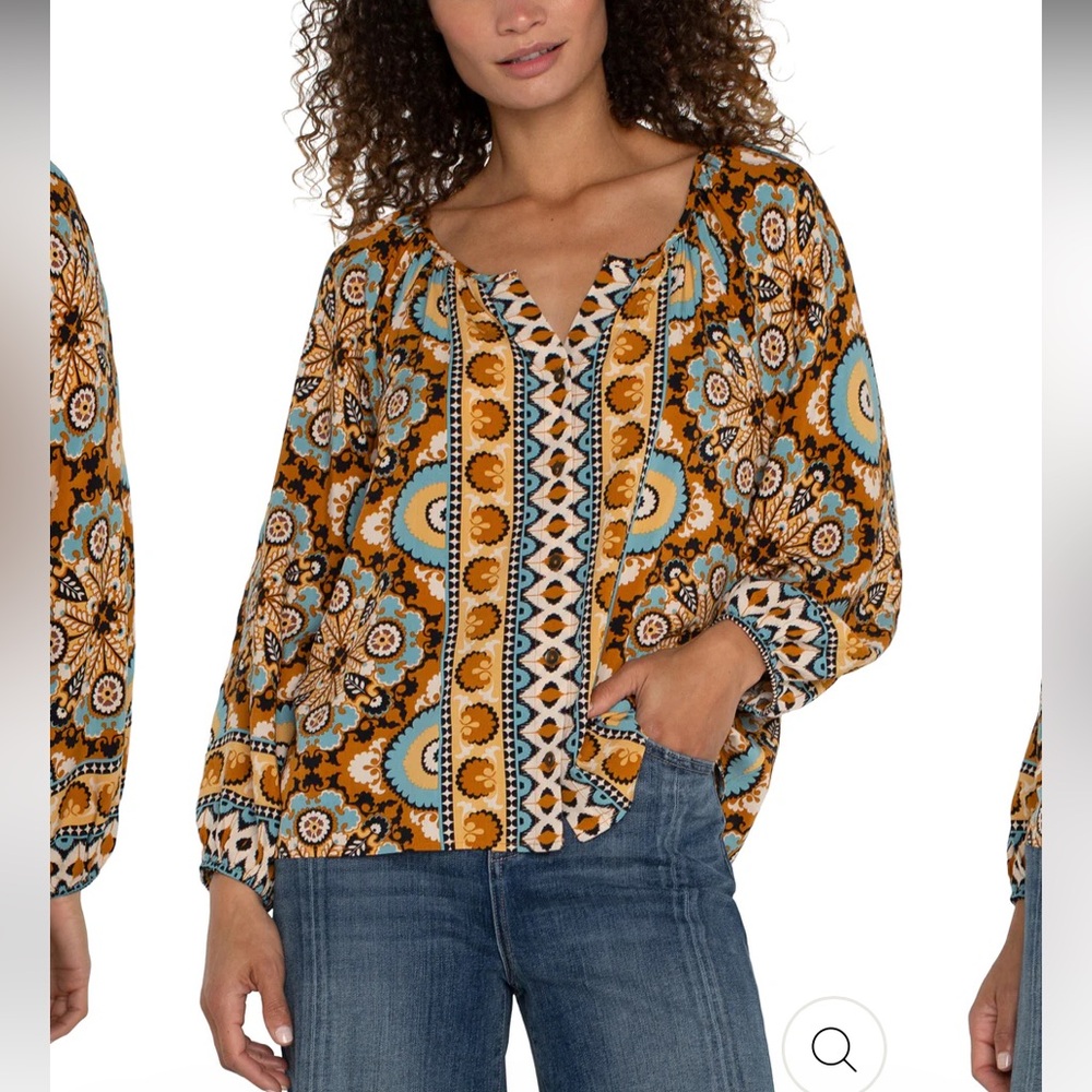 Liverpool Petite XL Bohemian Print Women's Top NWT